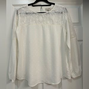 White blouse/shirt with embroidered stitching LOFT size MP